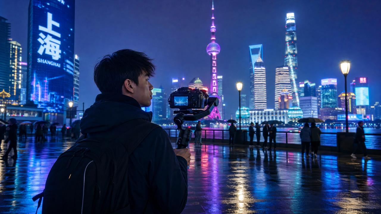 网红主播-网红主播生活传媒：夜上海魅力·城市夜景Vlog传媒分享
